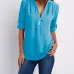 V-neck zipper large size women's long-sleeved sleeves loose chiffon shirt (S-5XL) #9116411