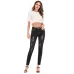 Foreign trade women's high elastic slim hole jeans Amazon Women's medium waist large denim black pants #99115716