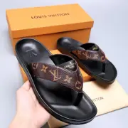 Men Louis Vuitton Slippers Casual Leather flip-flops Double leather high quality outsole wear resistant #9874785