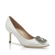 MB Leather White Satin Jewel Buckle Pumps #A29541