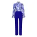 Loose large size casual printed long-sleeved shirt wide-leg pants two-piece set #A21706