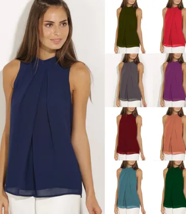 Summer style  chiffon shirt  sleeveless Fabric: Pearl chiffon double layer (8 Colors) S-3XL $9.9 #99904368